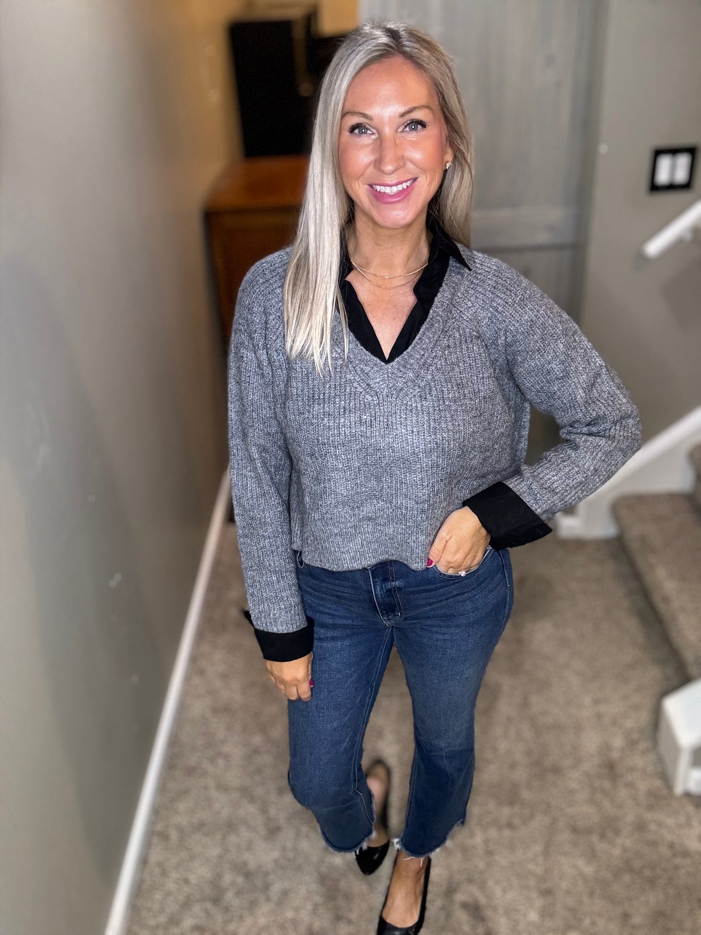 Grey Black Sweater Top