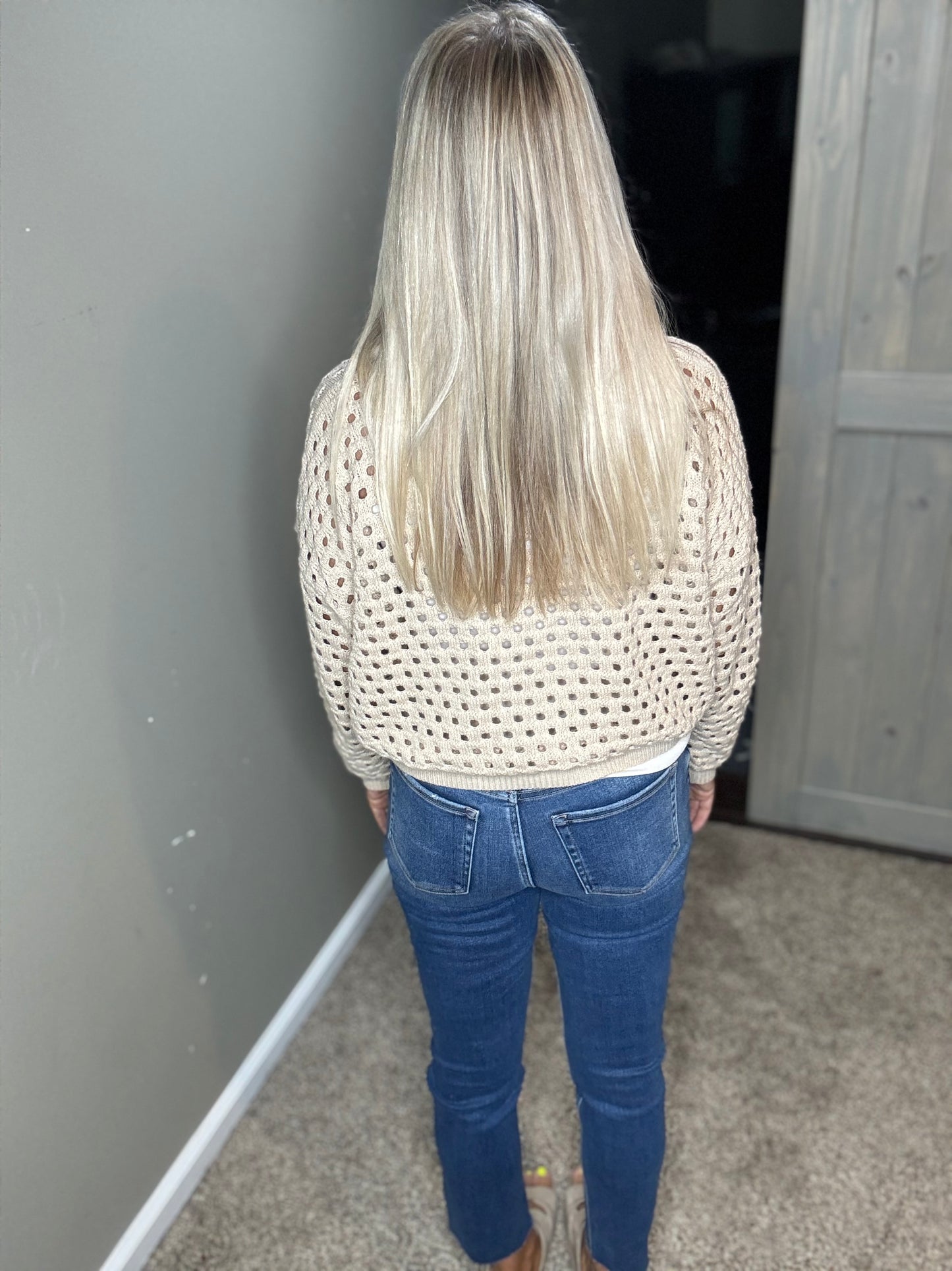 Oatmeal Open Knit 1/4 Zip Sweater