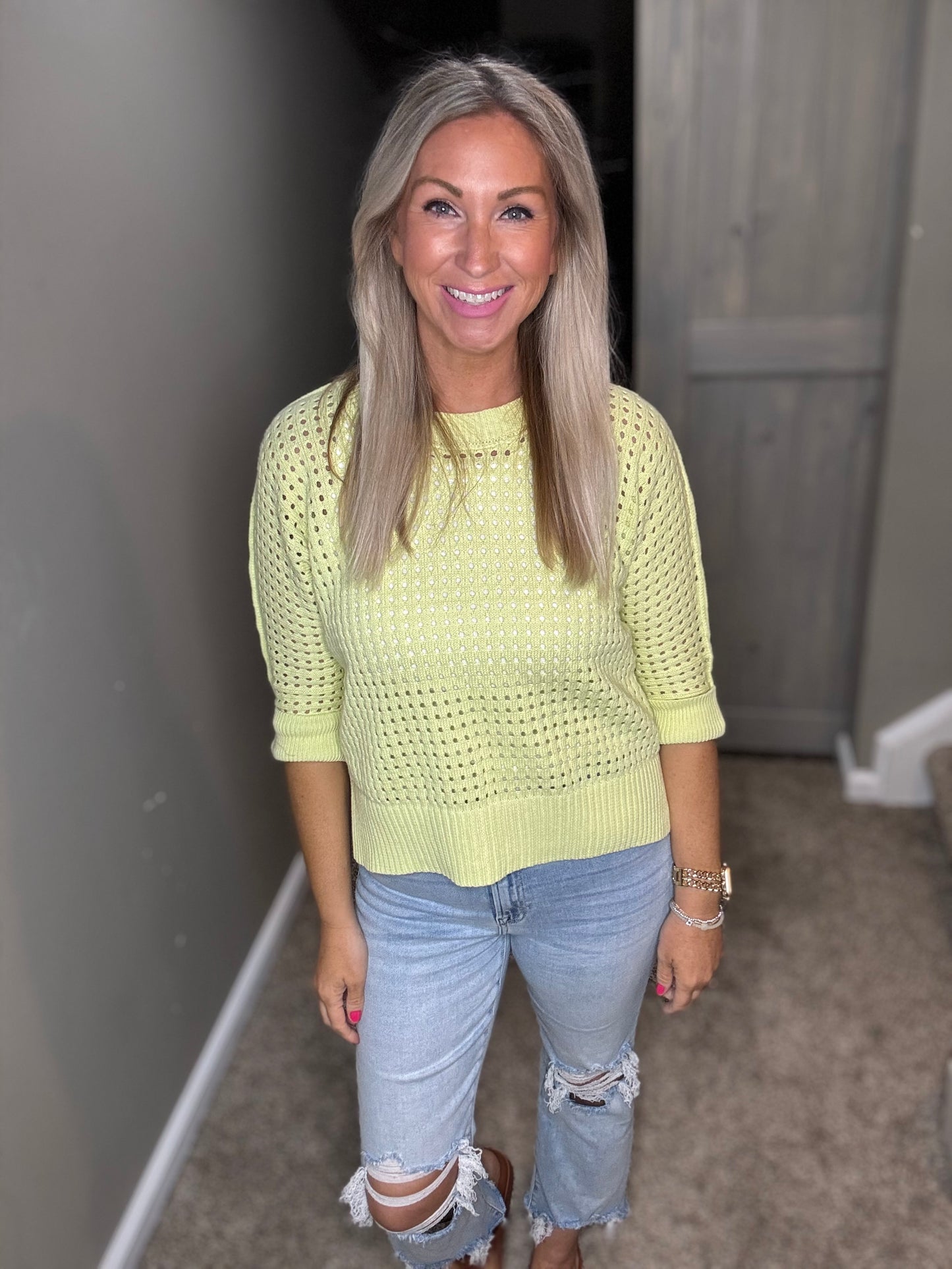 Lime Open Knit Sweater