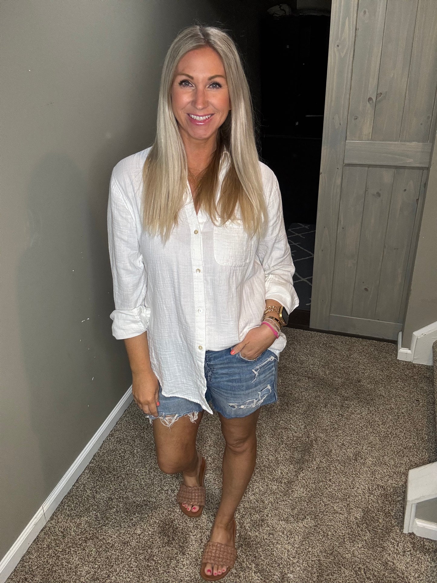 White Gauze Button Up