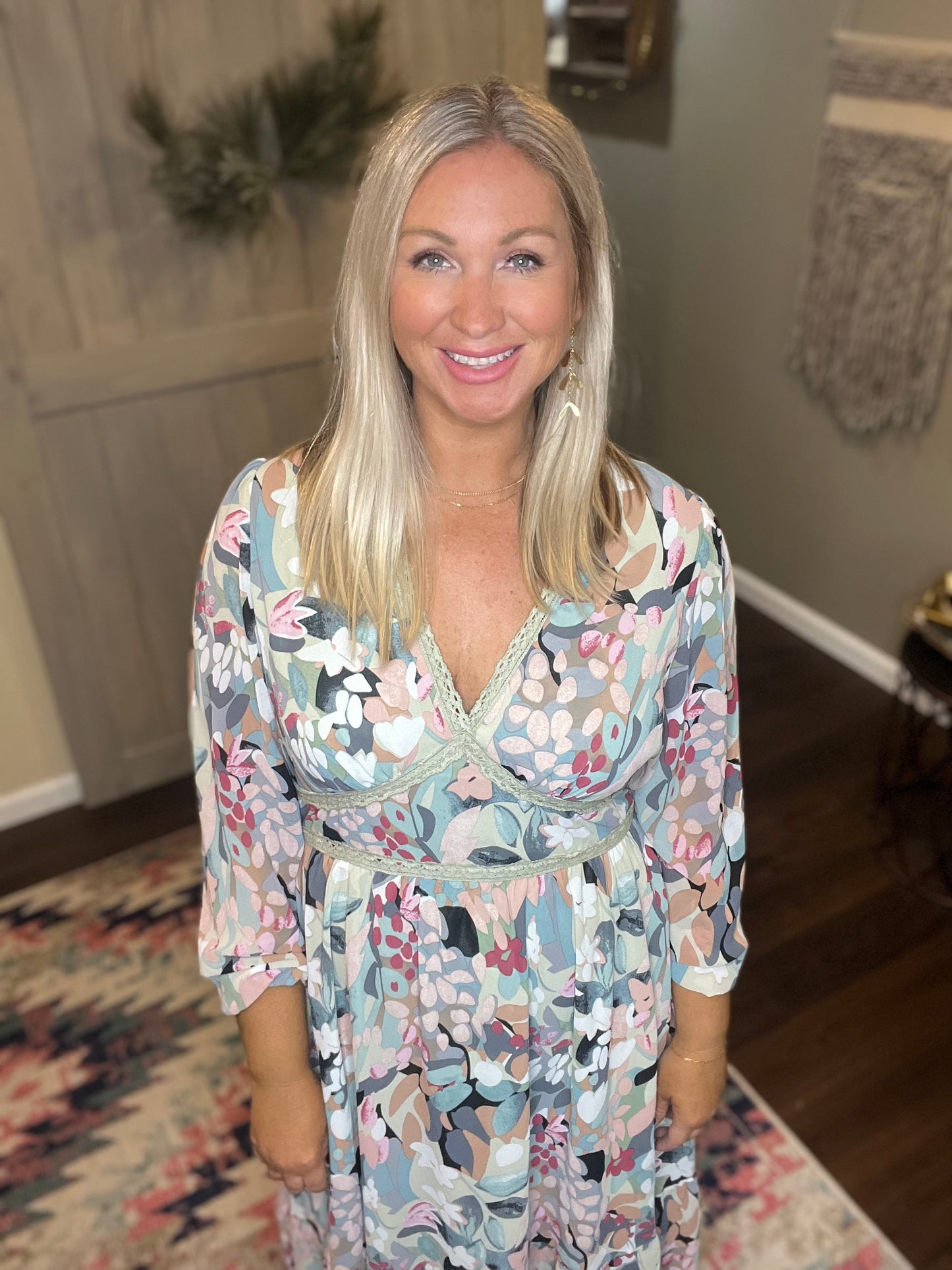 Floral Long Sleeve Midi Dress