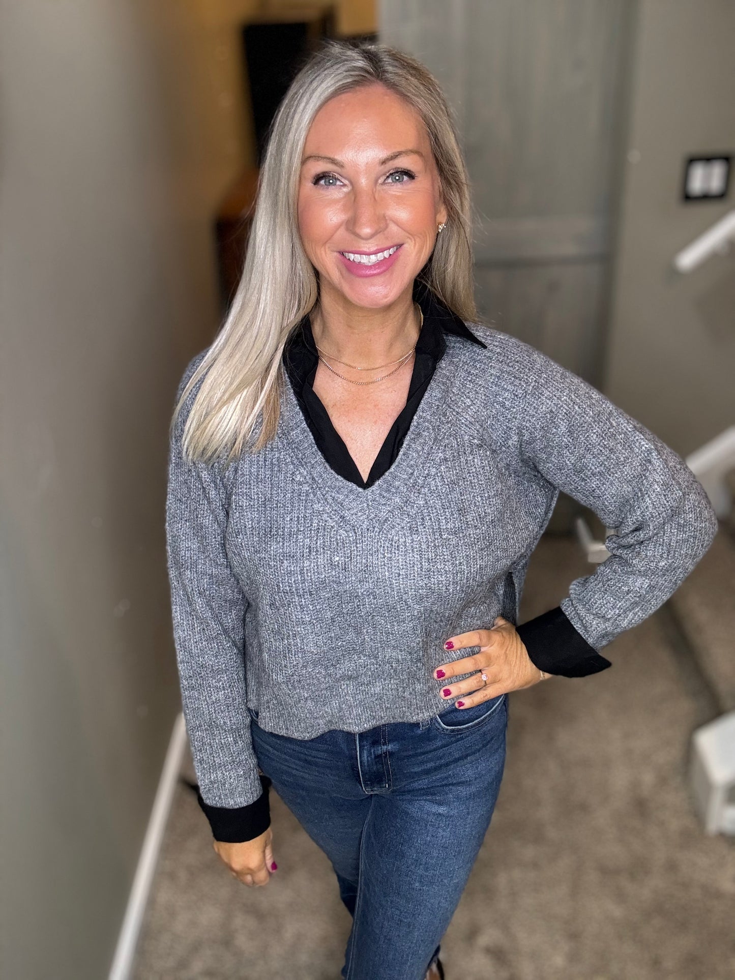 Grey Black Sweater Top