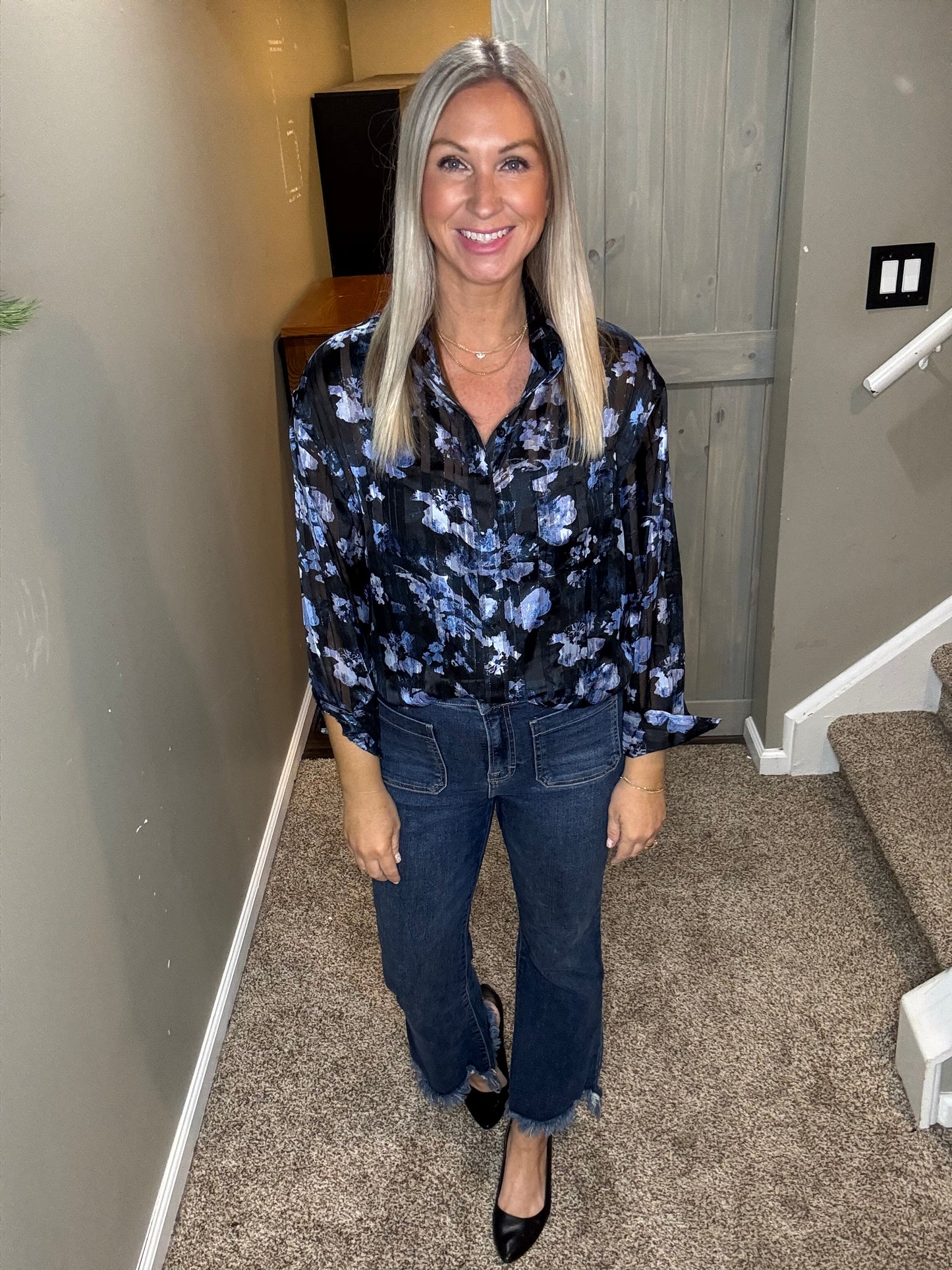 Blue Sparkle Floral Top