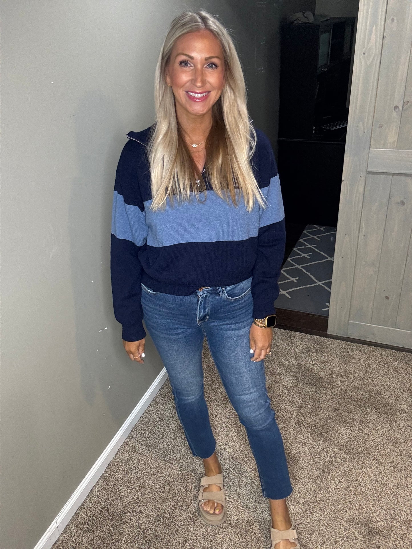 Navy Stripe 1/4 Zip Sweater