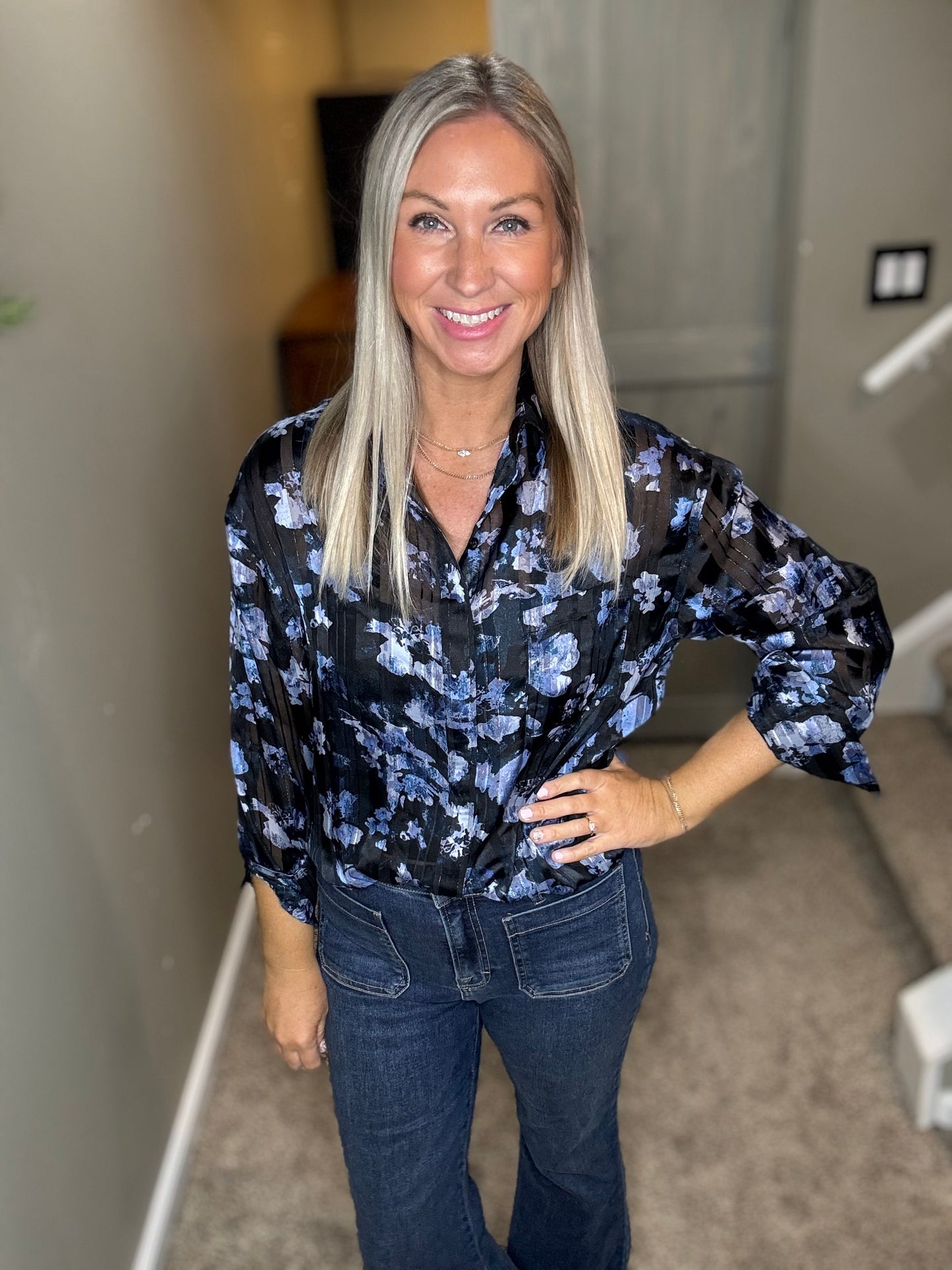 Blue Sparkle Floral Top