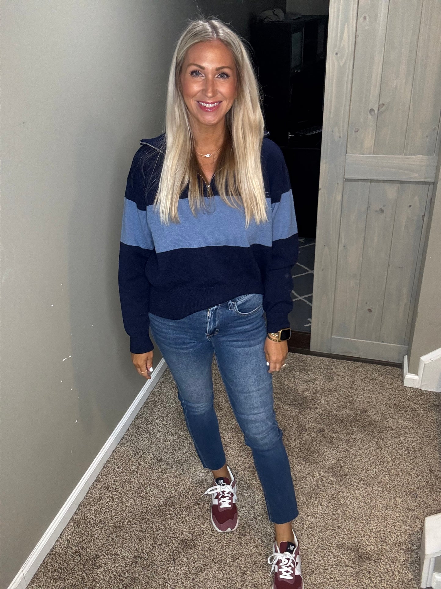 Navy Stripe 1/4 Zip Sweater
