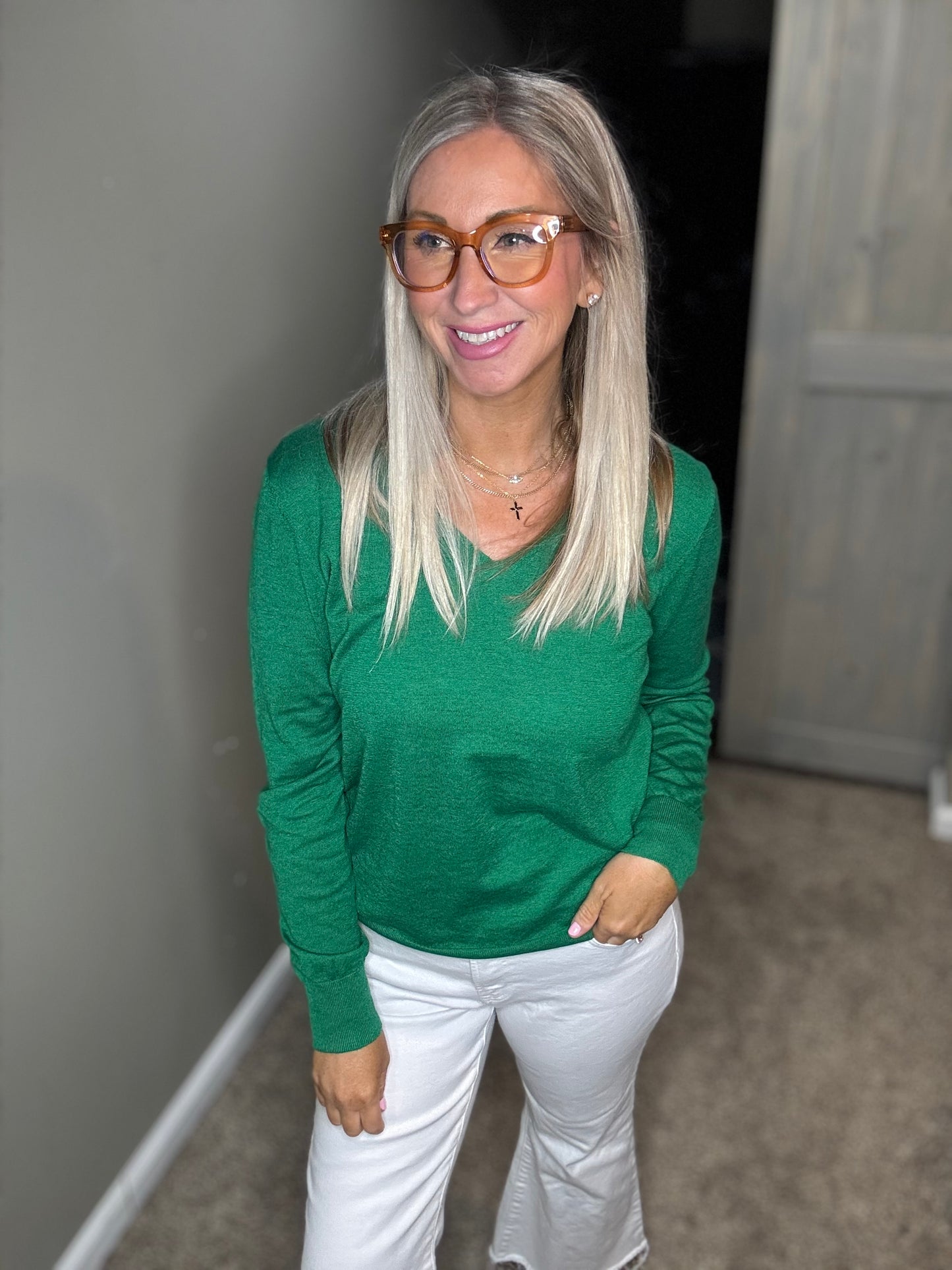 Green V-Neck Sweater