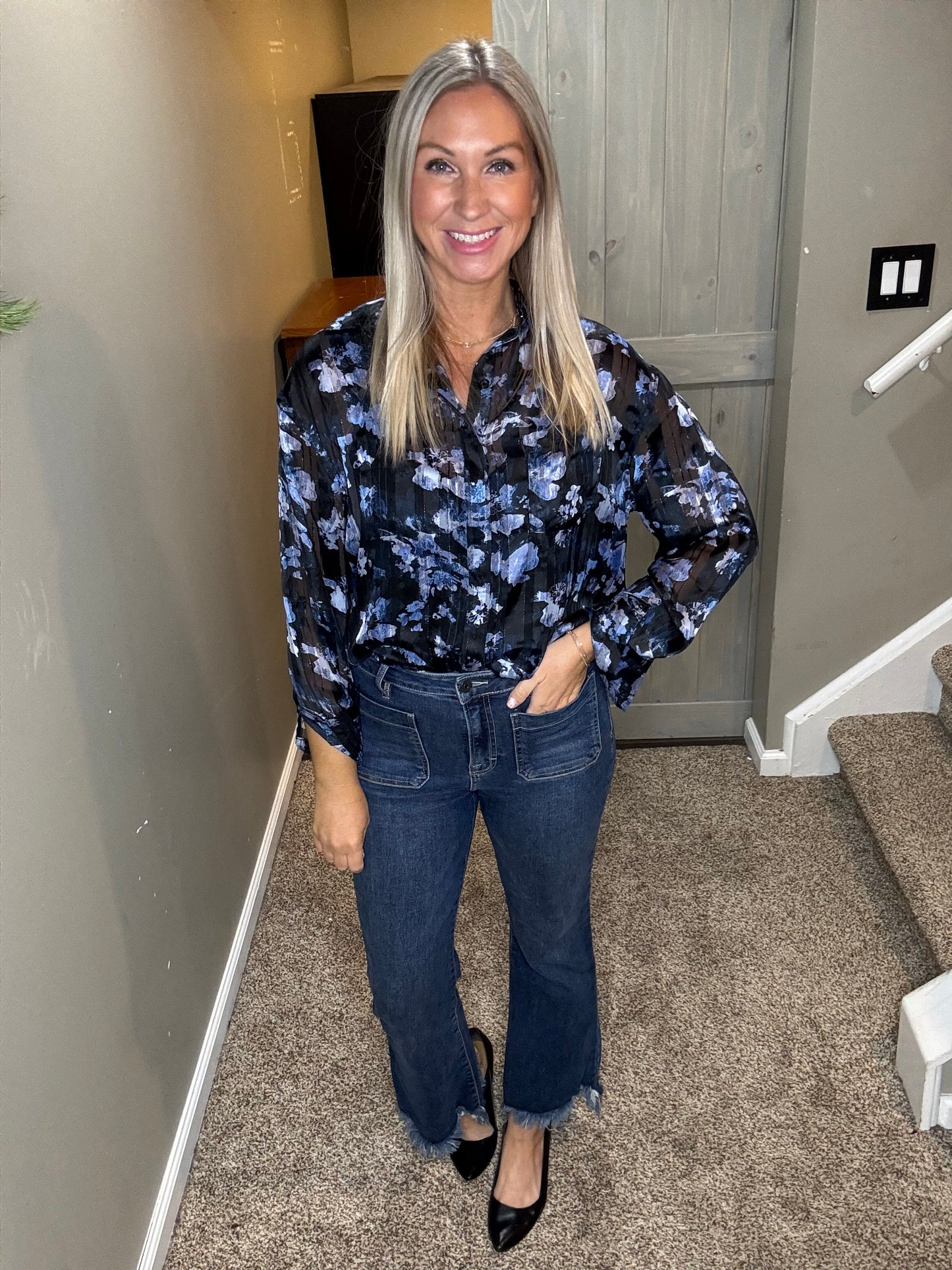 Blue Sparkle Floral Top