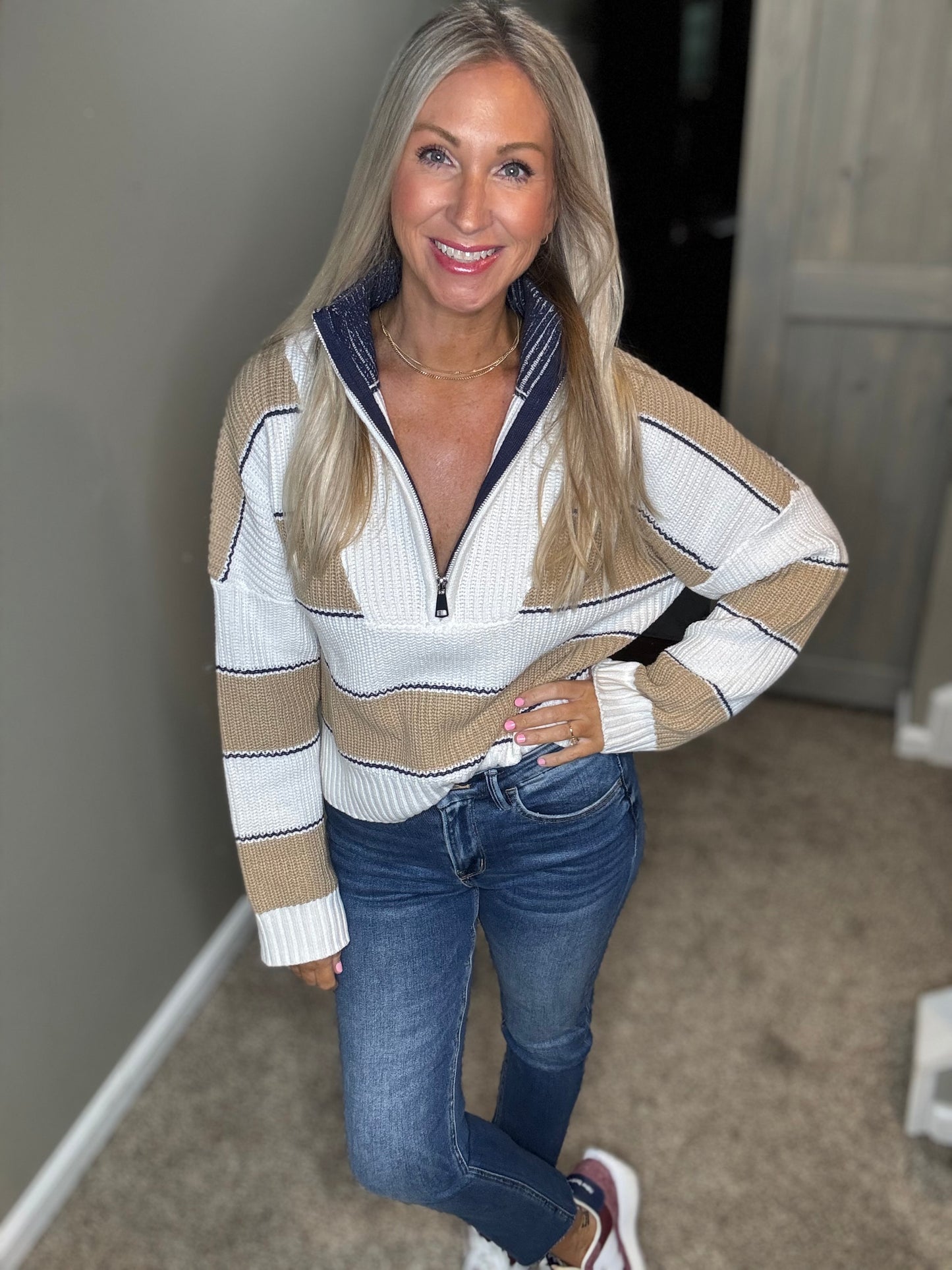 Camel Navy 1/2 Zip Sweater