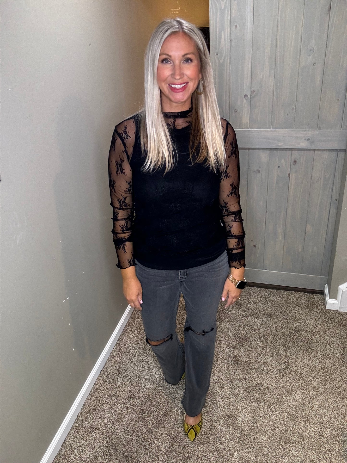 Mock Neck Lace Top
