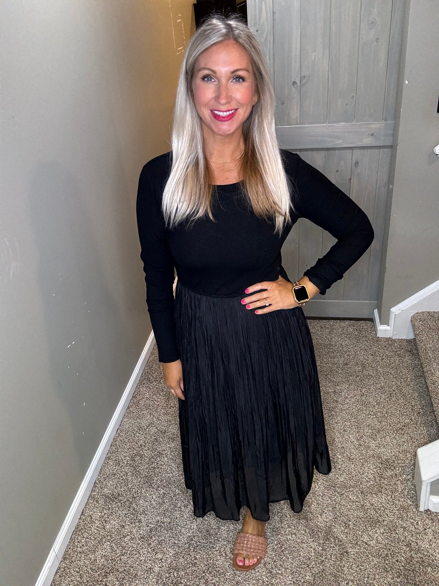 Black Knit Pleated Dress