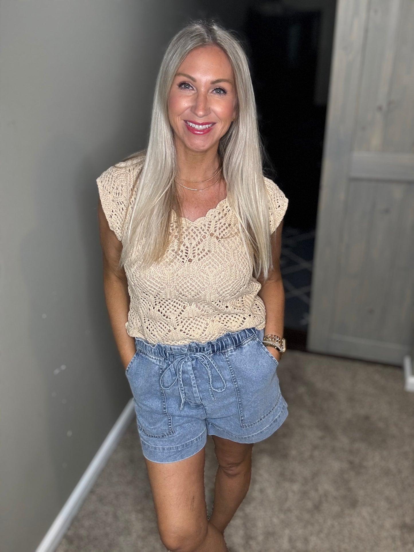 Denim Drawstring Shorts