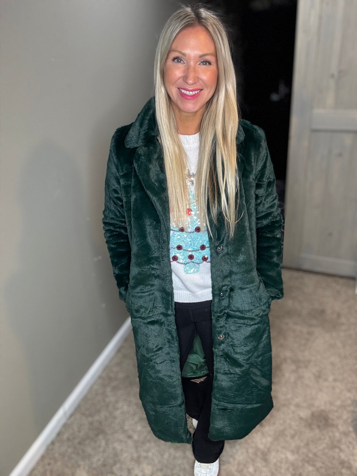 Forest Green Faux Fur Coat