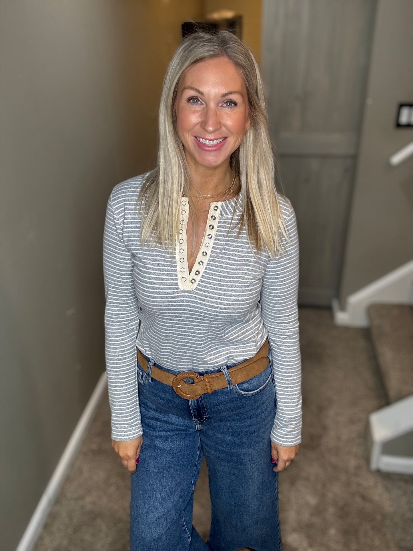 Striped Button Henley