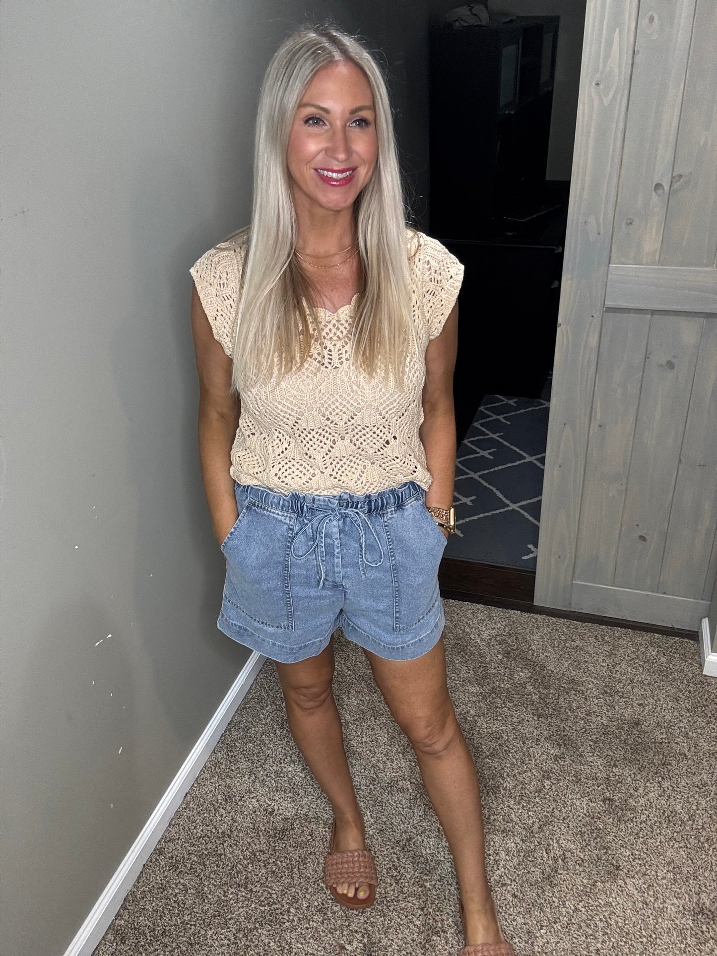Denim Drawstring Shorts