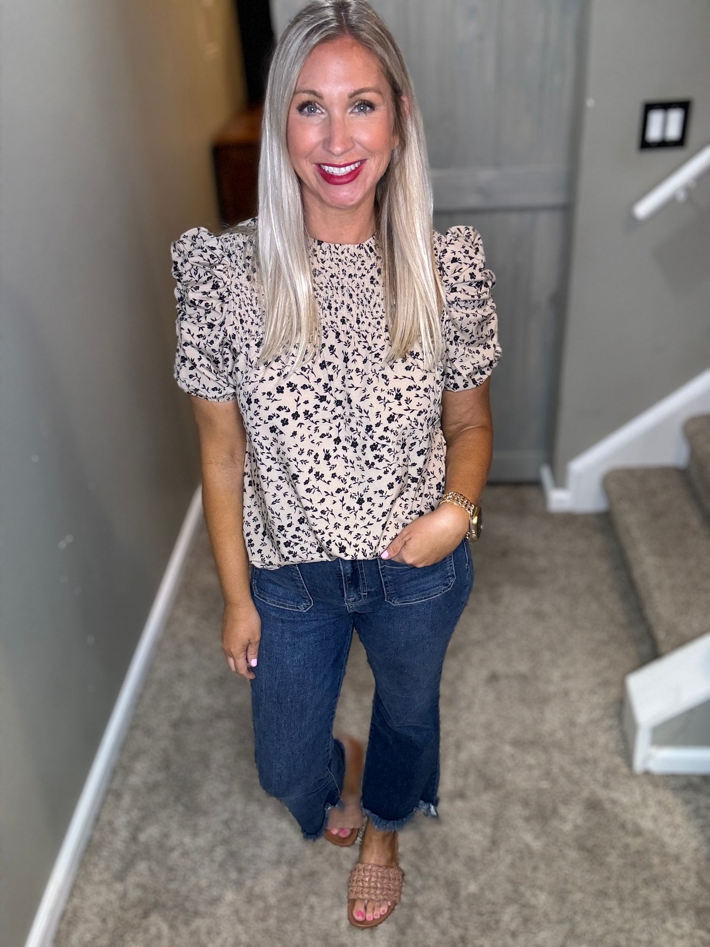 Taupe Puff Sleeve Top