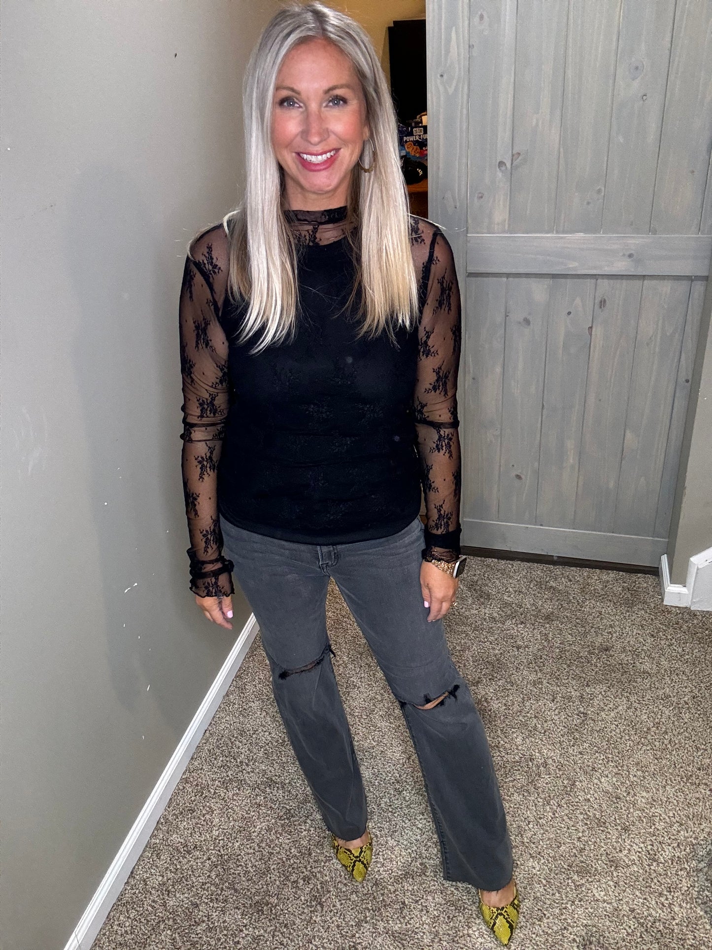 Mock Neck Lace Top