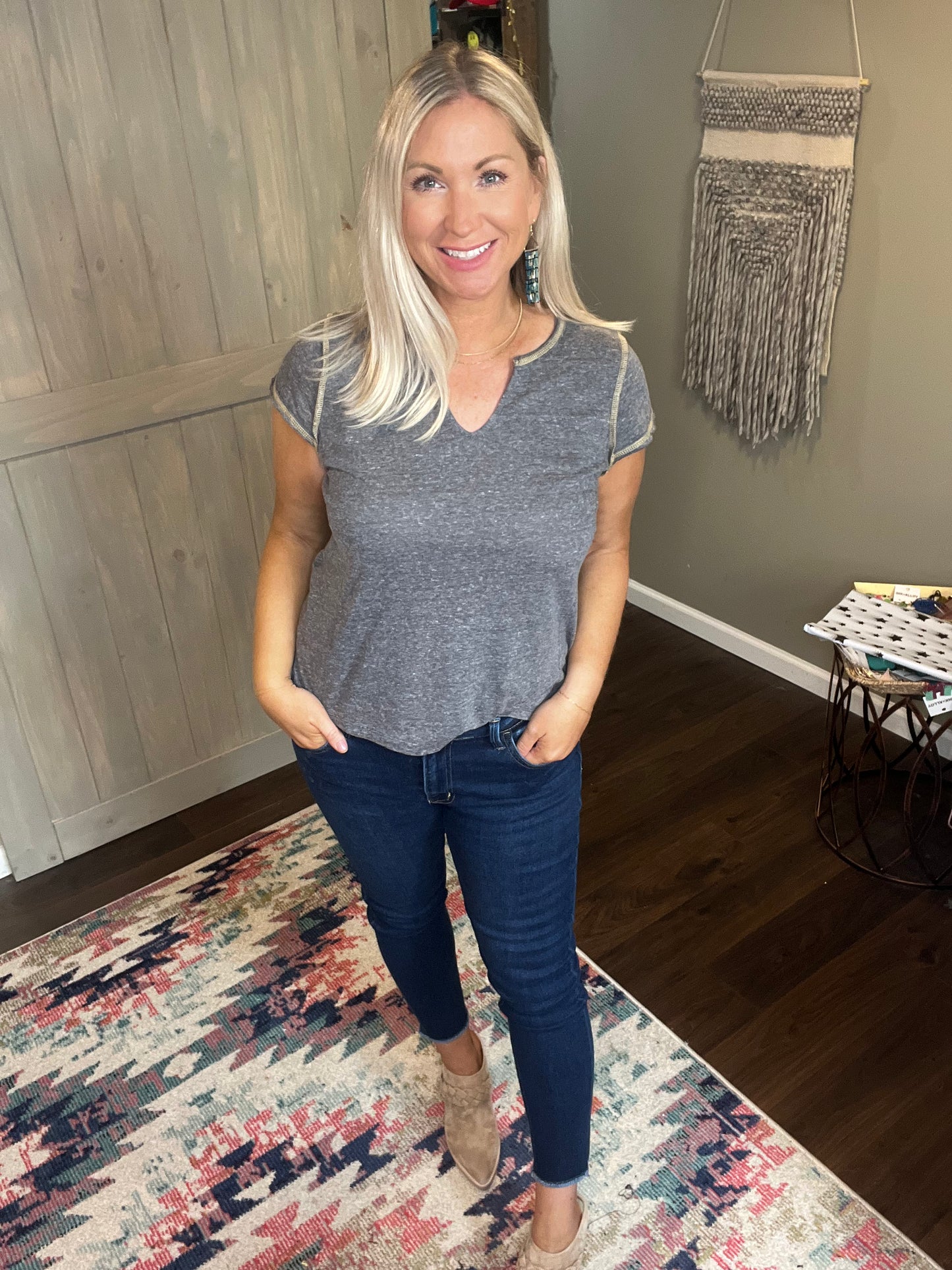Mid Rise Raw Hem Crop Skinny