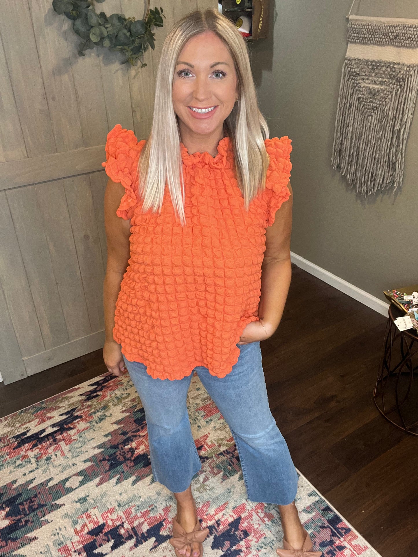Orange Textured Knit Top