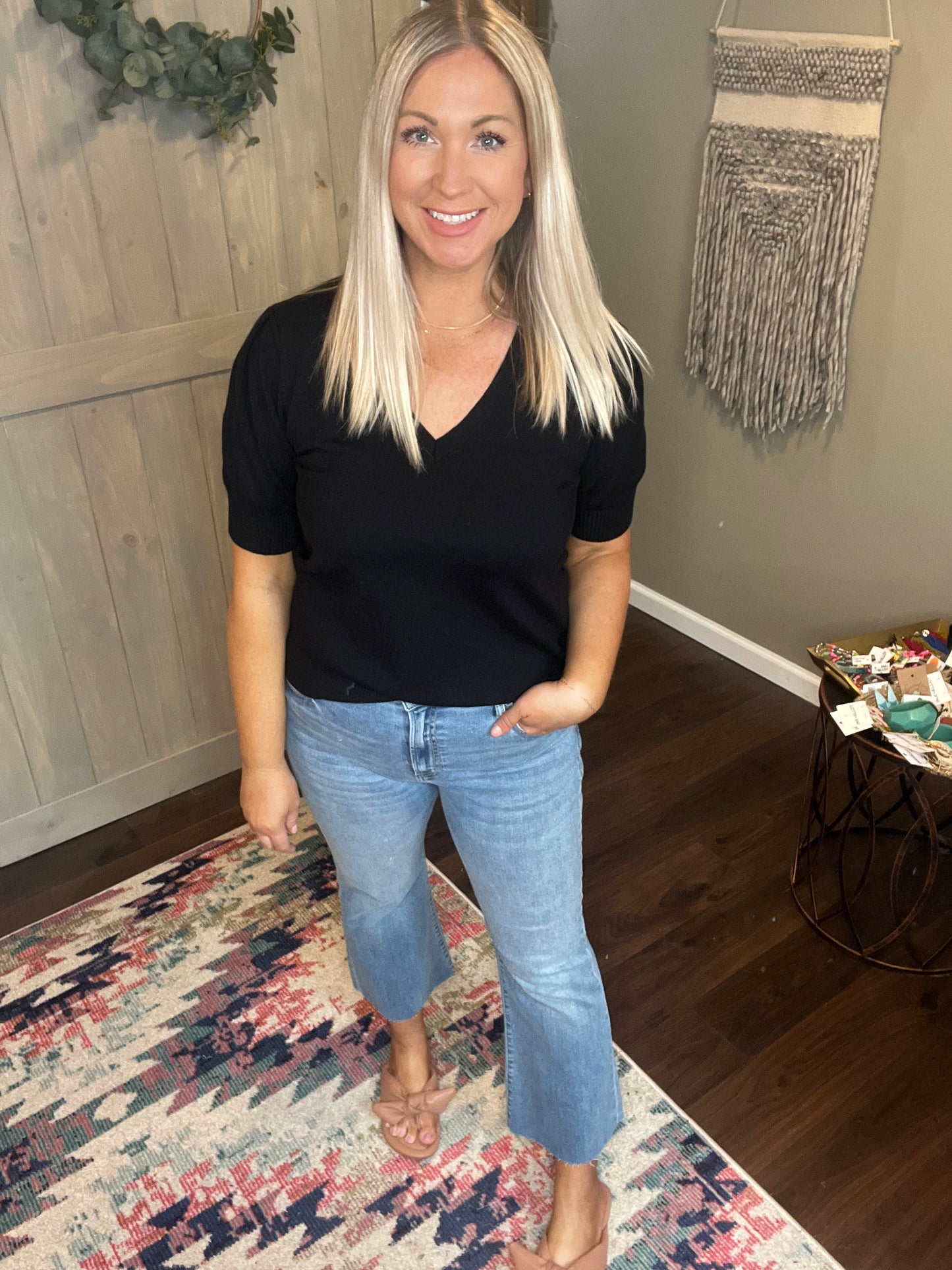 Puff Sleeve V-Neck Sweater