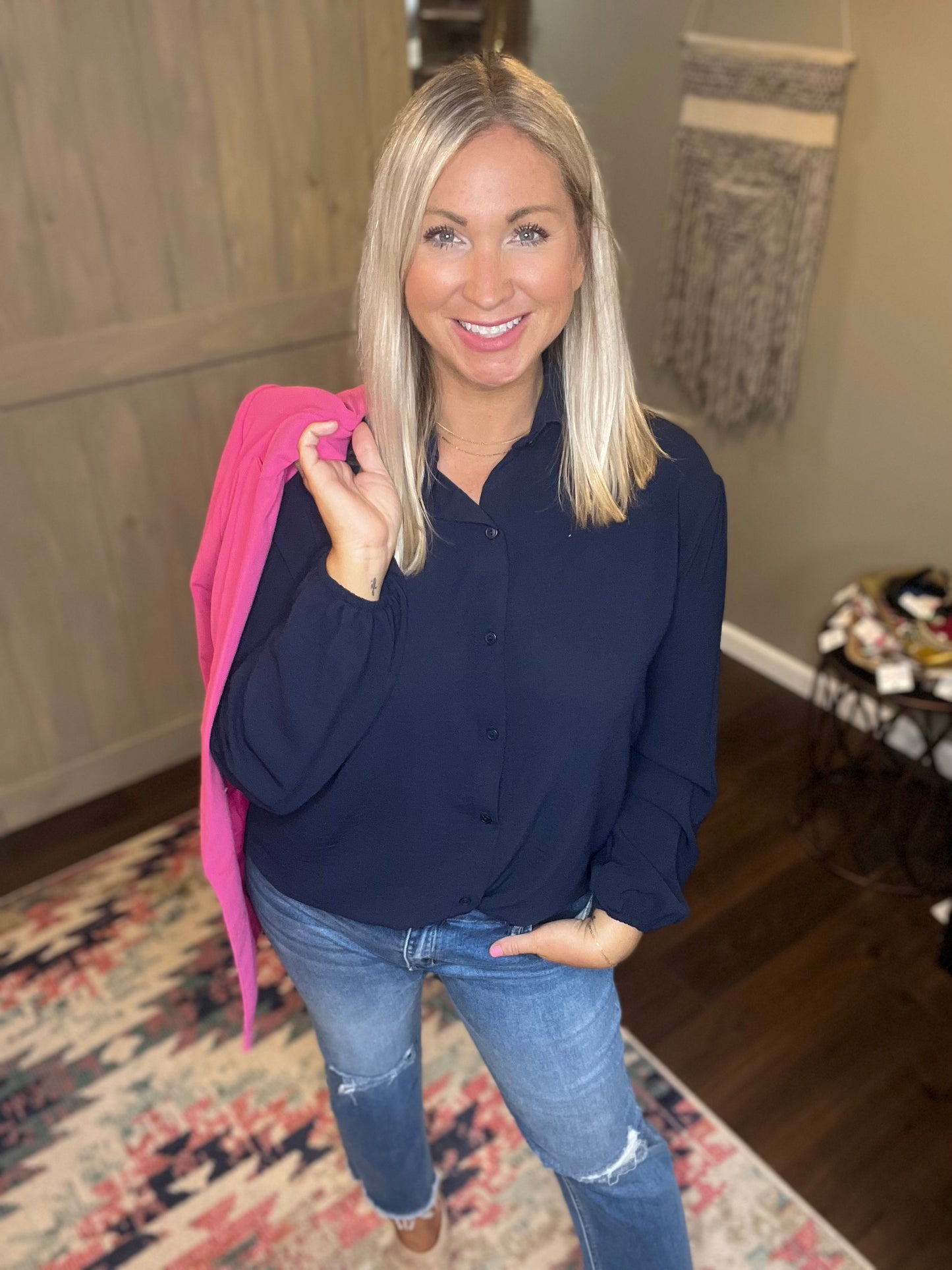 Navy Collared Blouse