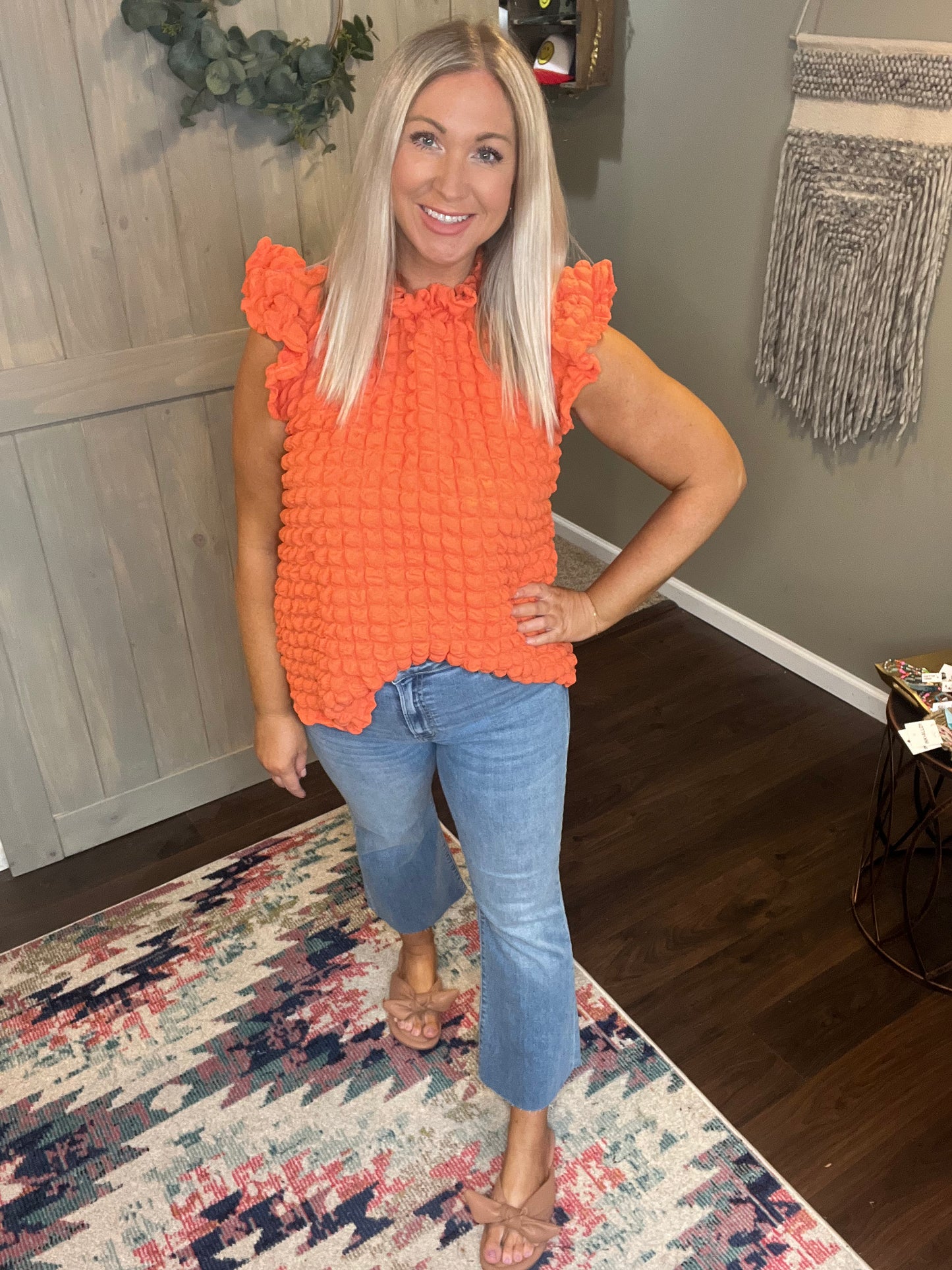 Orange Textured Knit Top