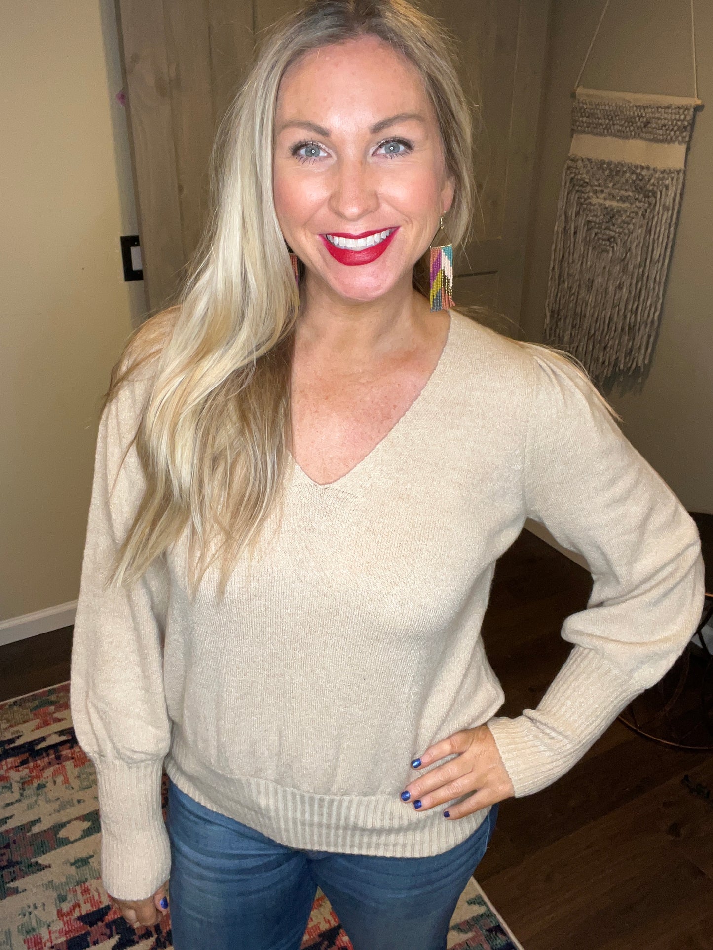 Oatmeal V-Neck Sweater