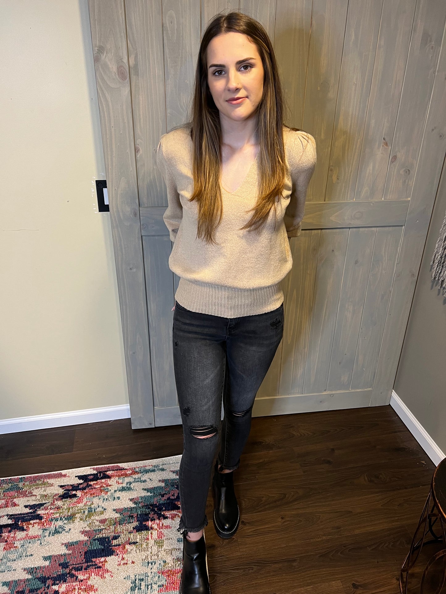 Oatmeal V-Neck Sweater