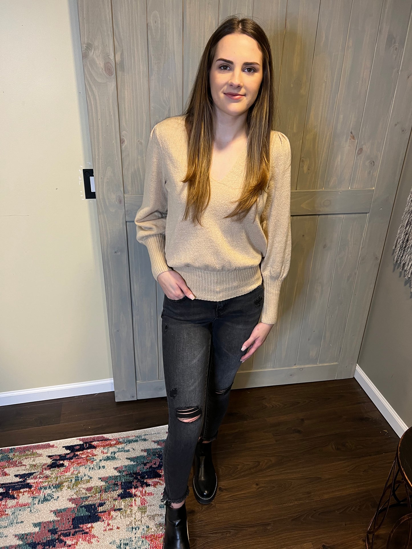 Oatmeal V-Neck Sweater