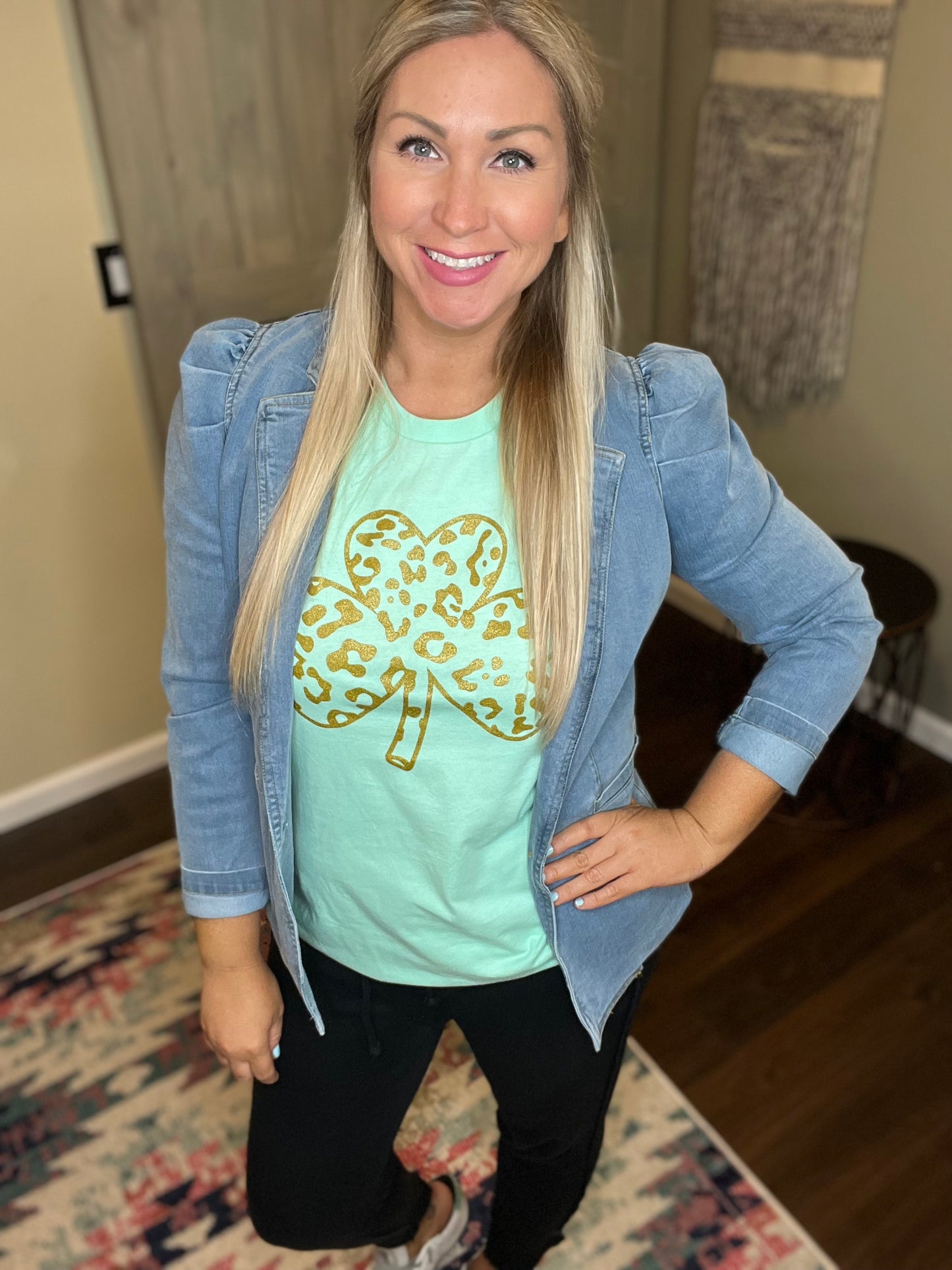 Mint Leopard Shamrock Tee