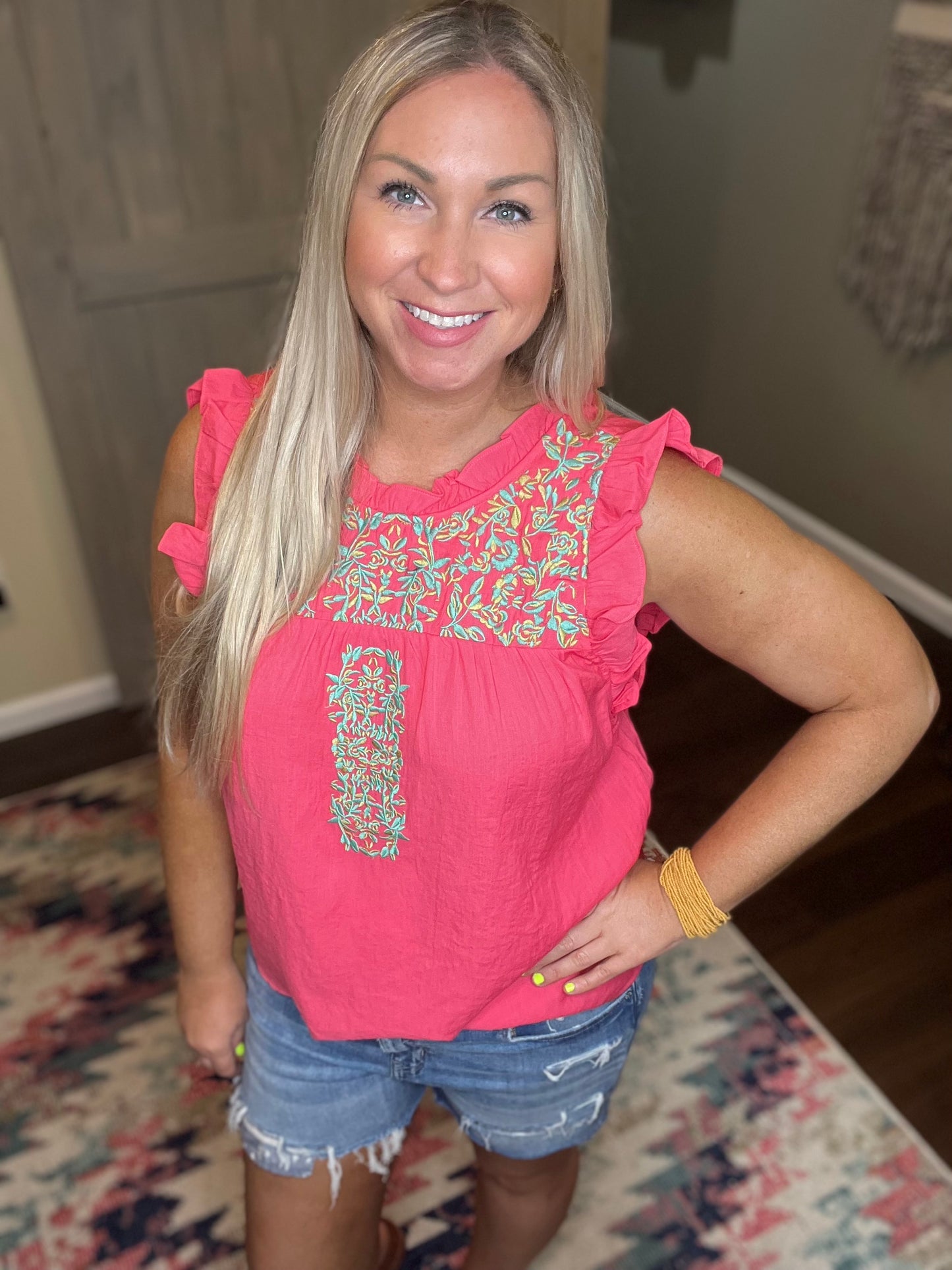 Pink Punch Embroidered Top