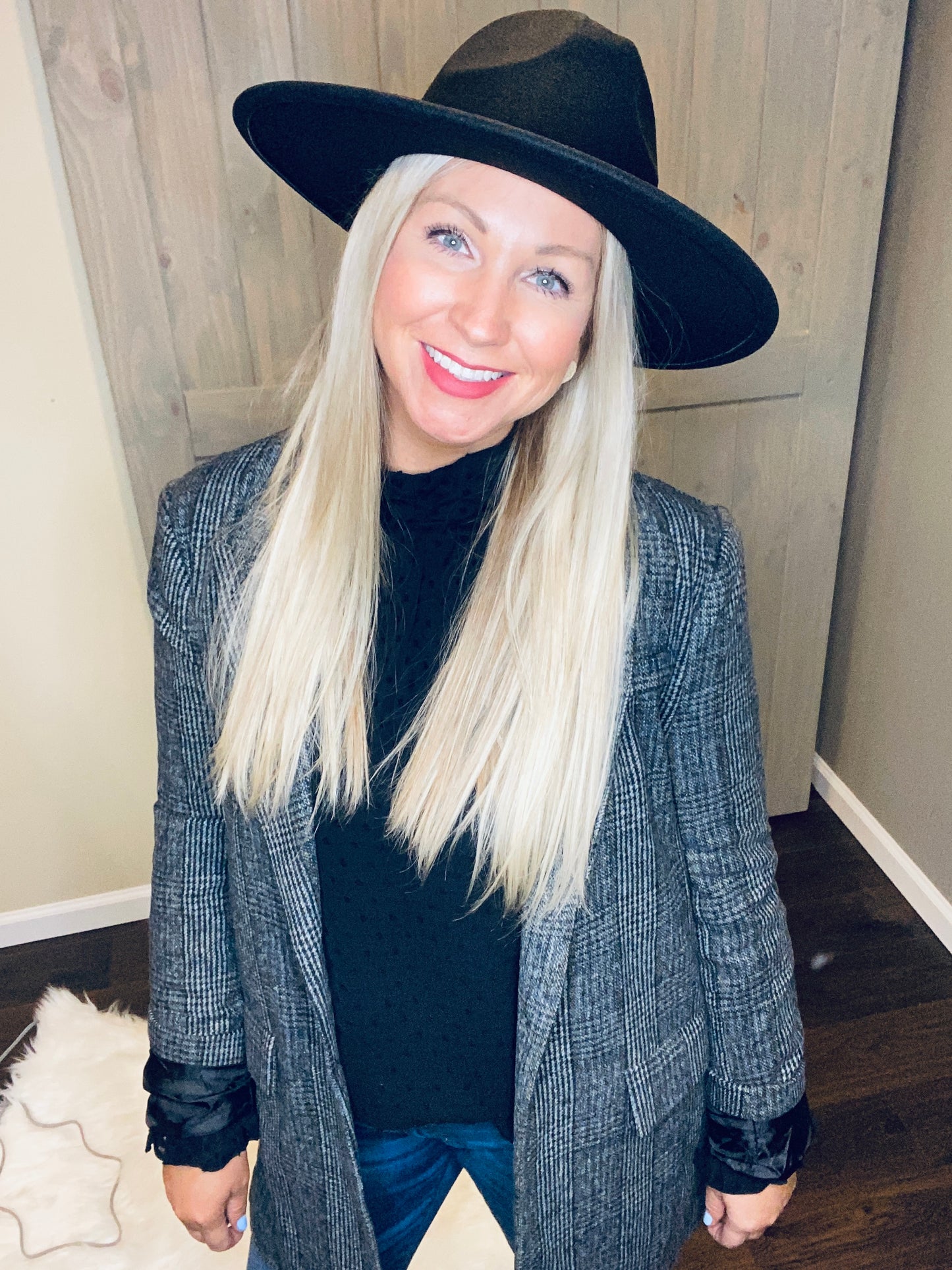 Wide Brim Fedora Hat - Black