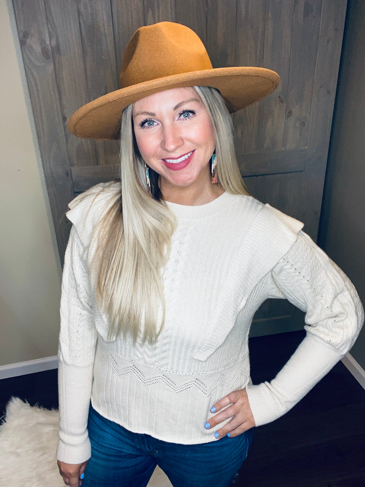 Wide Brim Fedora Hat - Cognac