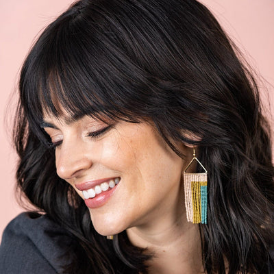 Blush Citron Teal Rectangle Earrings