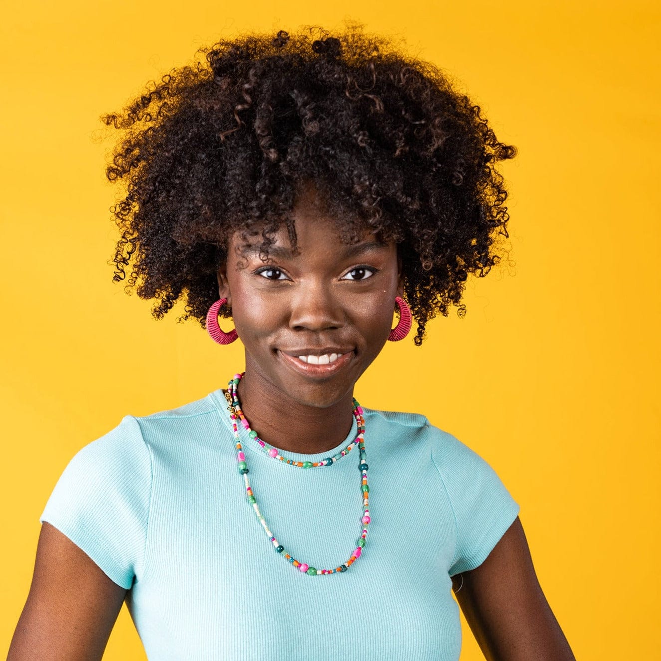 Hot Pink Raffia Hoop Earrings