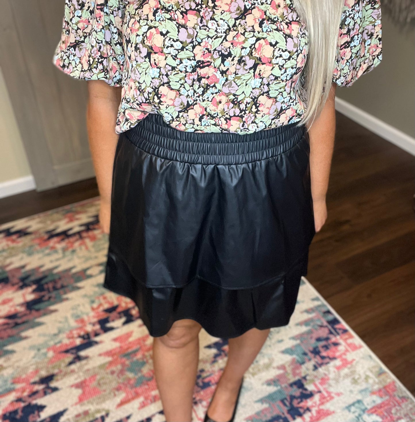 Faux Leather Flutter Skirt