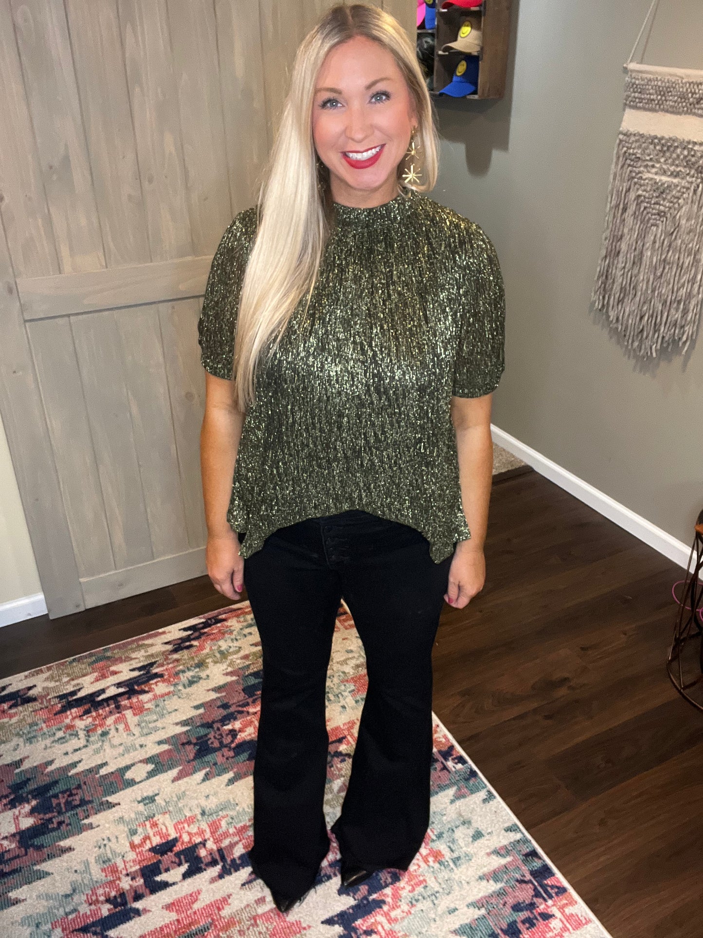 Metallic Short Sleeve Top