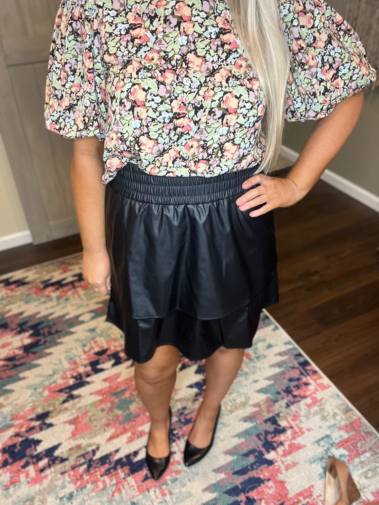 Faux Leather Flutter Skirt
