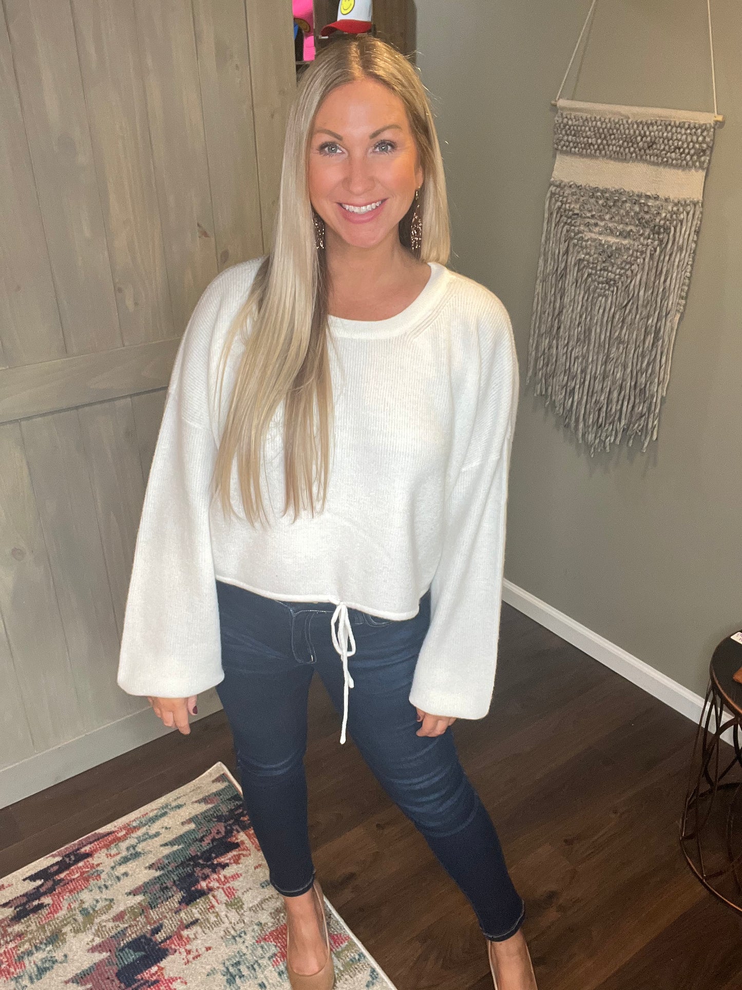 White Drawstring Sweater
