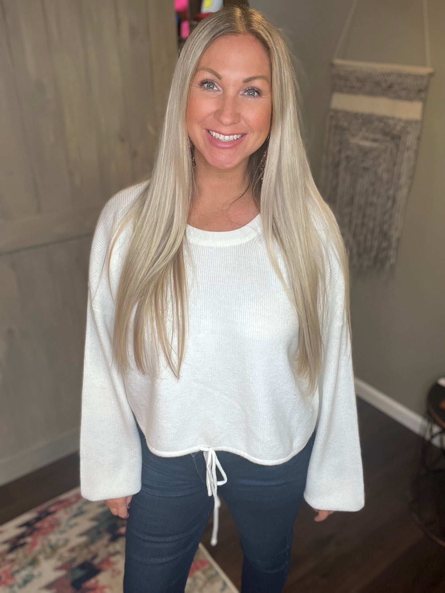 White Drawstring Sweater