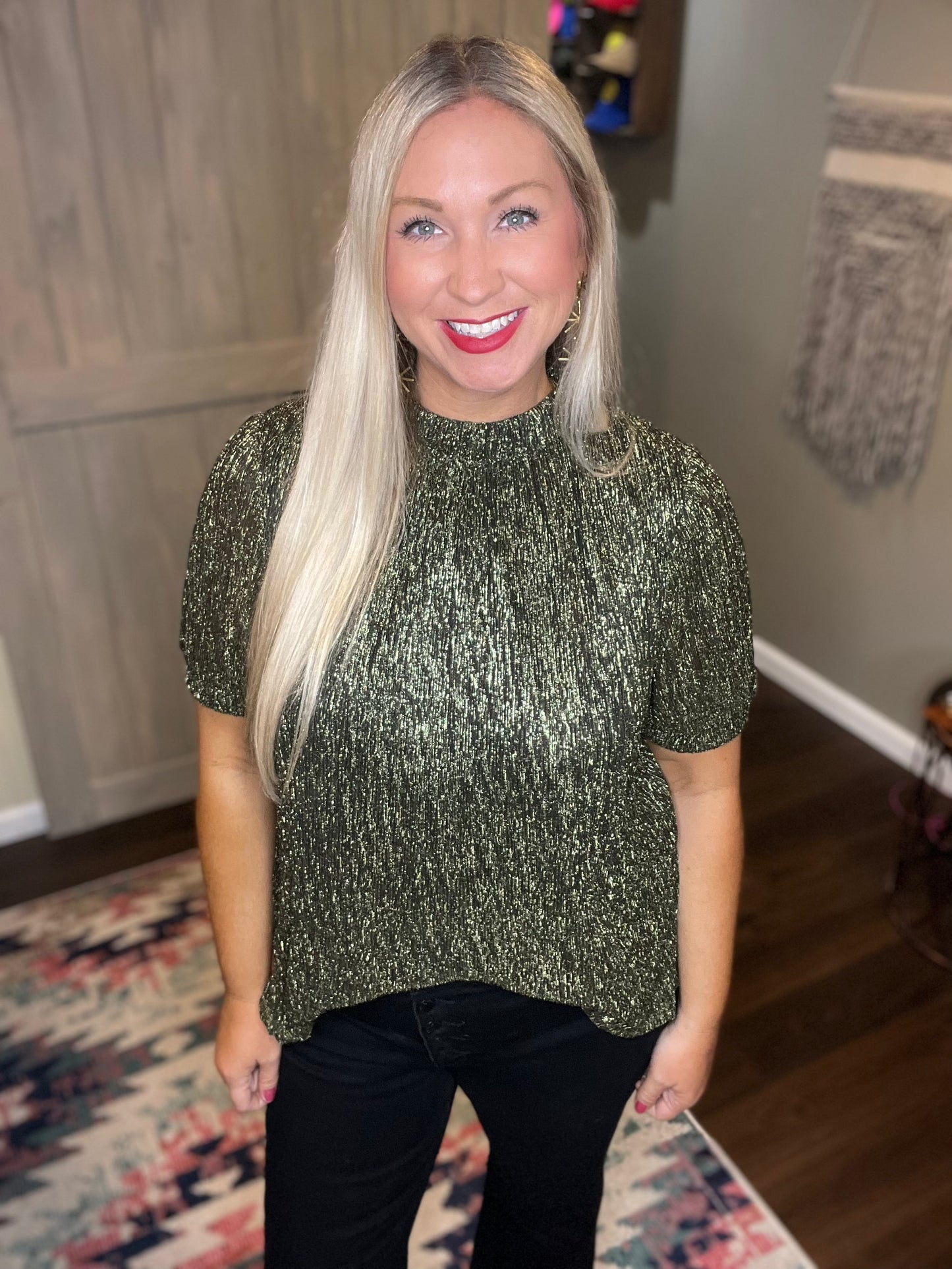 Metallic Short Sleeve Top