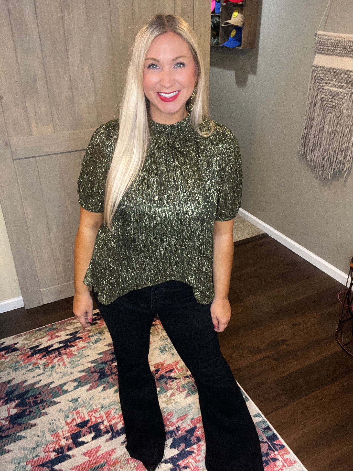 Metallic Short Sleeve Top
