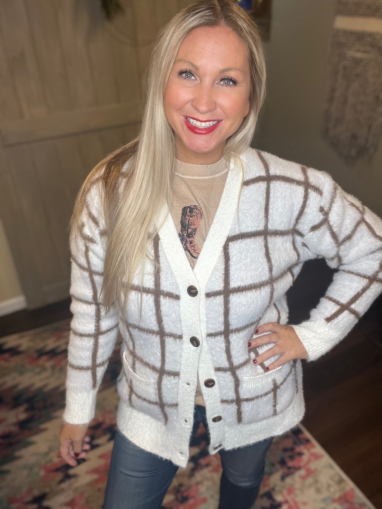 Ivory Grid Cardigan