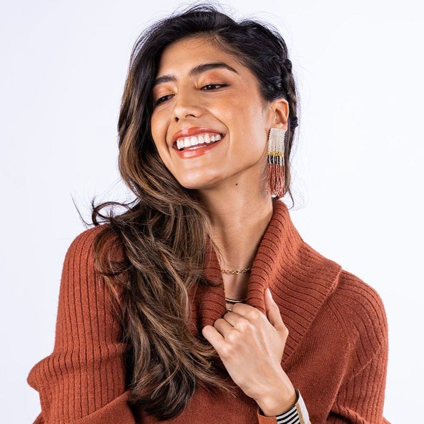 Ivory Rust Stripe Luxe Fringe Earrings