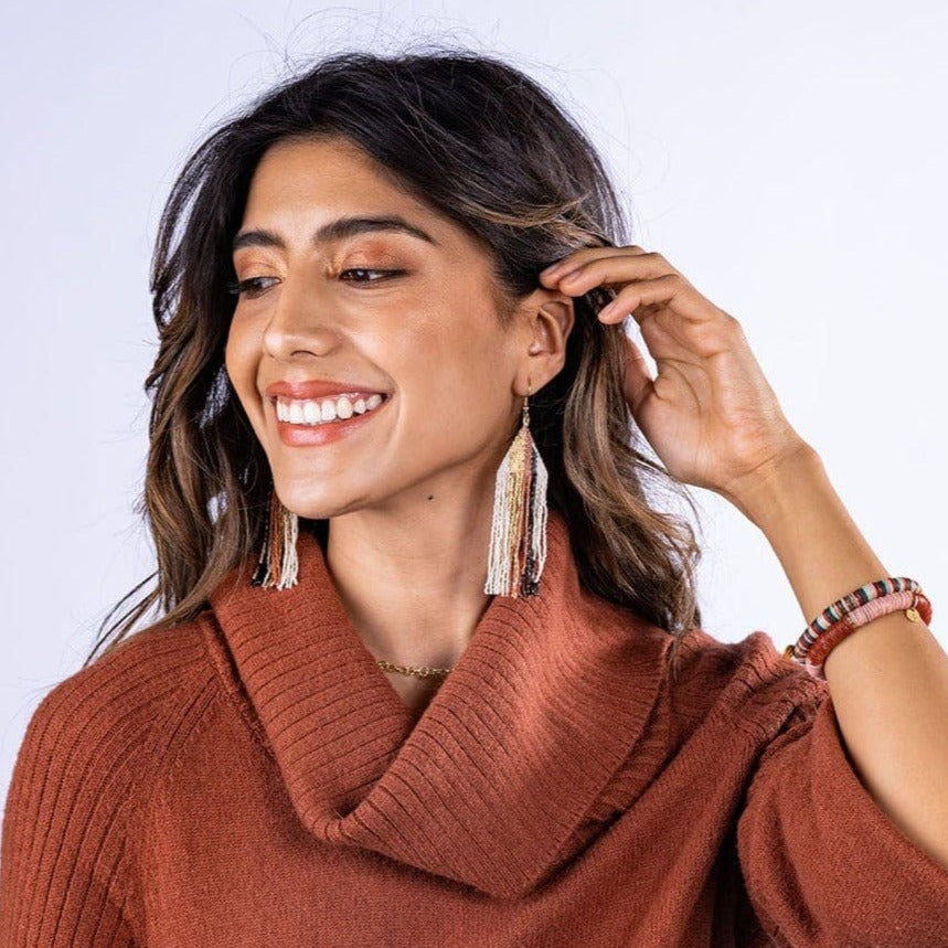 Ivory Black Rust Gold Luxe Fringe Earrings