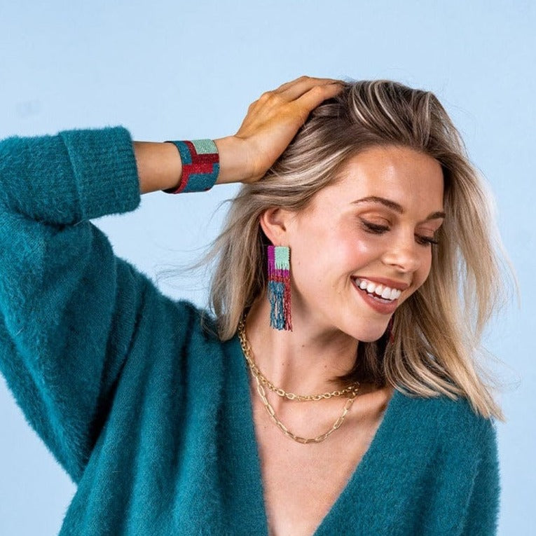 Mint Magenta Crimson Colorblock Earrings