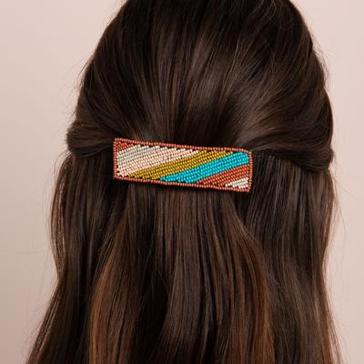 Rust Turquoise Pink Diagonal Stripe Barrette