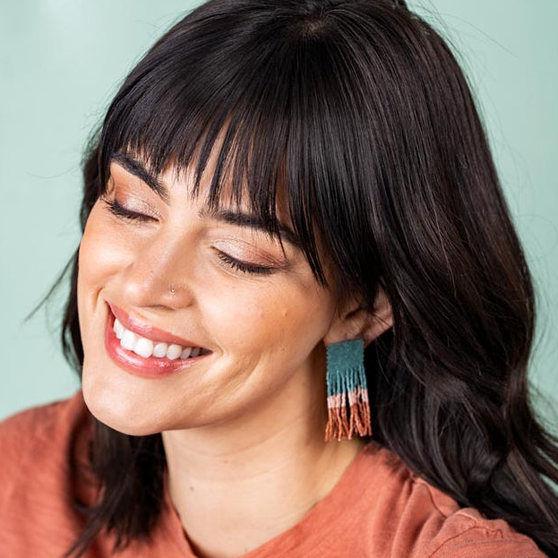 Teal Blush Rust Color Block Earrings