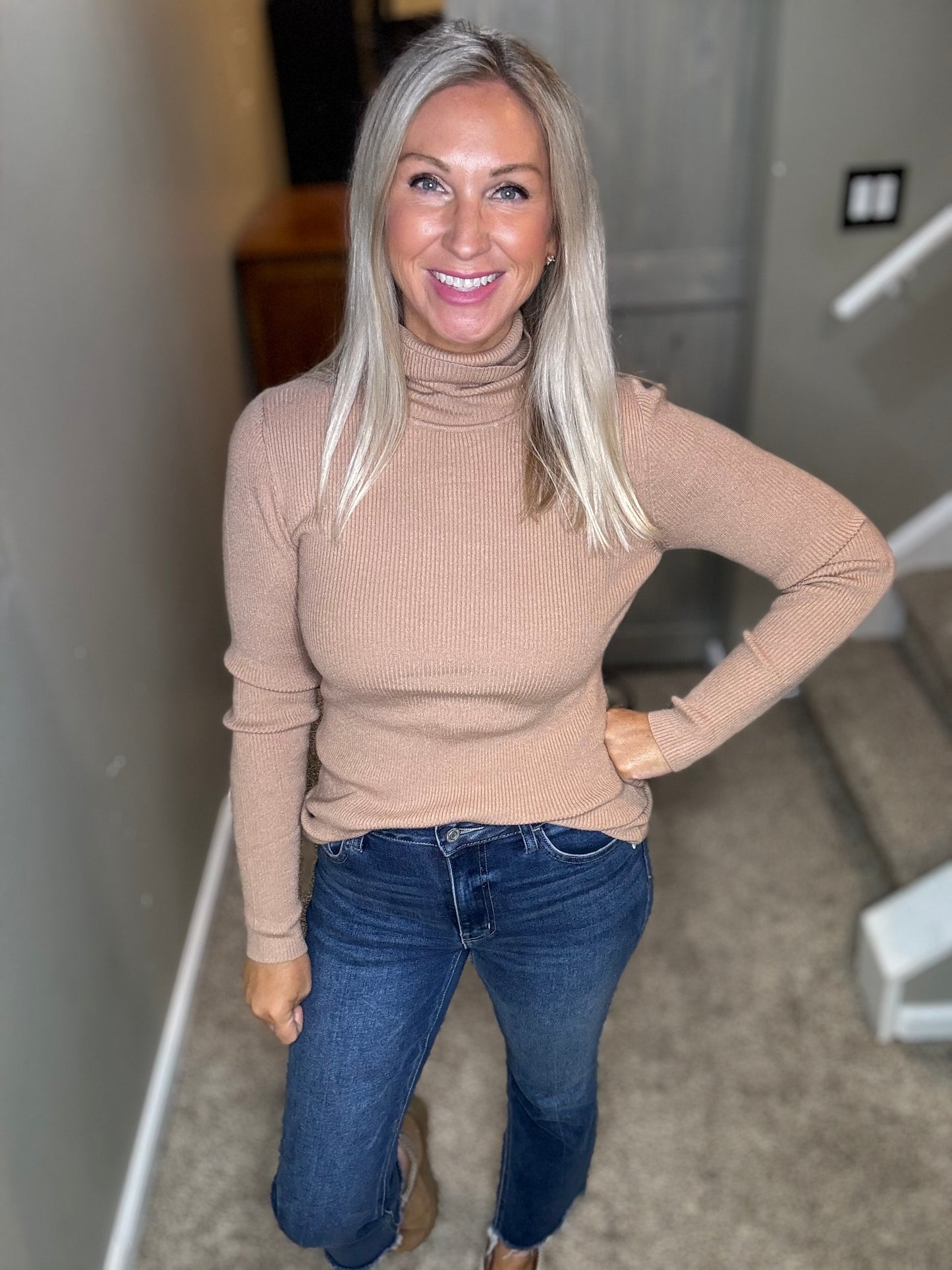 Latte Ribbed Turtleneck