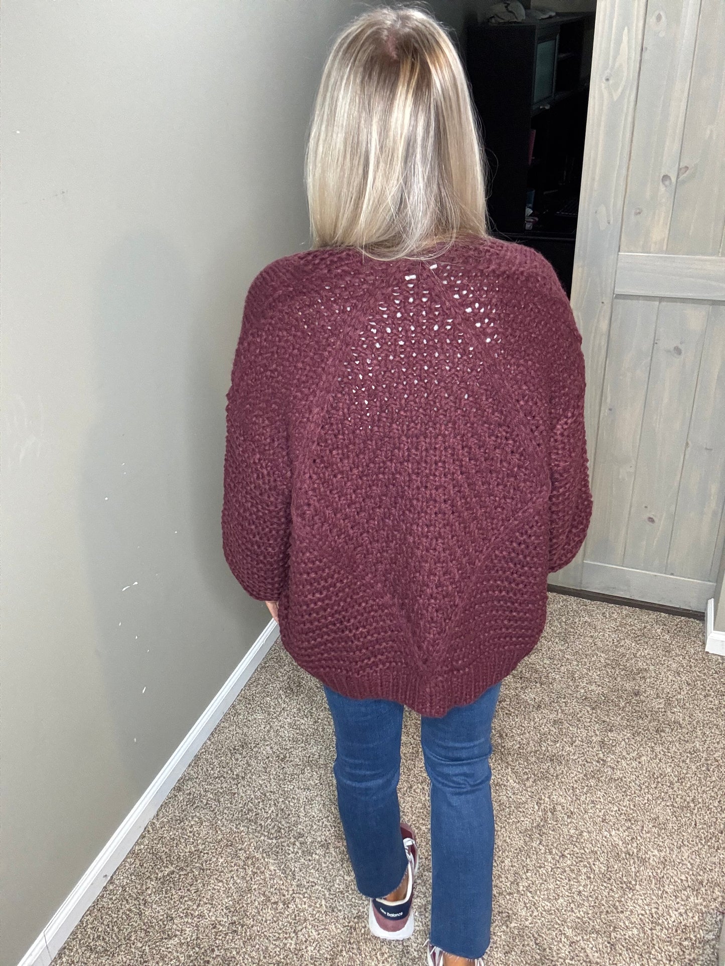 Wine Cable Knit Cardigan